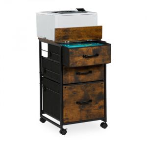 Relaxdays Caisson de Bureau, 3 tiroirs, Design Industriel, H x L x P : env. 68 x 40 x 40 cm, Marron et Noir