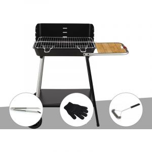 Somagic Barbecue charbon Florence Pince en inox + Gant de protection + Brosse En t - Noir