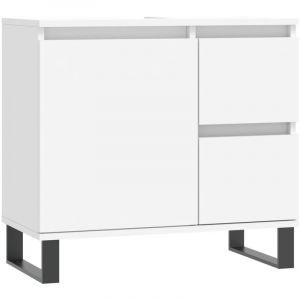 VidaXL Armoire de Salle de Bain, Placard avec Compartiment et 2 Tiroirs, Meuble de Rangement avec Pieds Toilette, Moderne, Blanc Bois d'Ingénierie