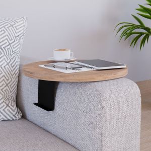 [en.casa] - Plateau d'accoudoir de canapé Kuleskyd ø 34 cm effet bois