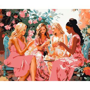 Peinture au numéro : Toast des Divas au Jardin - sans châssis en bois