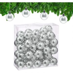 Relaxdays Boule de Noël, Brillante, lot Pratique de 50, en Plastique, pour Le Sapin, diamètre : 6 cm, argentée