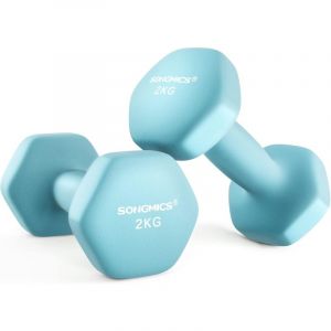 Songmics Lot de 2 Halt&egrave;res,2 x 2 kg,Hexagonaux, pour Salle de Sport, Domicile,Bleu Clair