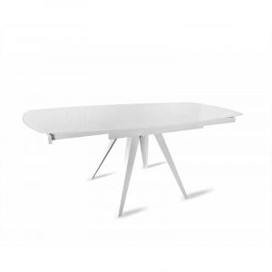 Table extensible ovale 120/180 cm verre trempé métal blanc - adelphia