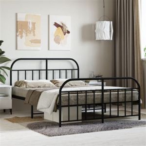 VidaXL Cadre de lit métal avec tête de lit/pied de lit noir 140x190 cm, lit double, meuble de chambre à coucher, lit d'invité, lit