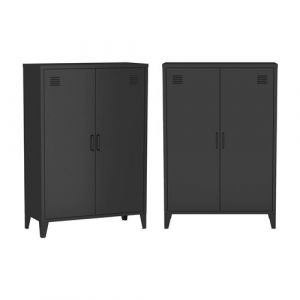 Lot de 2 commodes/armoires métal 2 portes Soho noir L 75 x P 33 x H 110 cm