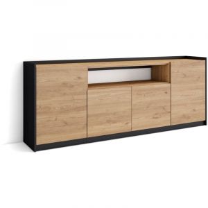 Buffet effet bois de chêne et noir 207x37x80cm