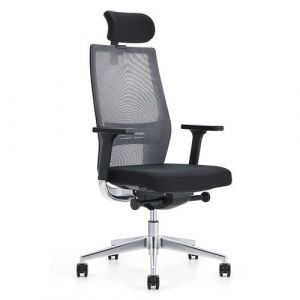 Waytex Fauteuil de Bureau Confortable Gamme Pro Structure Aluminium Dossier réglable Soutien Lombaire Appui-tête, Accoudoirs 3D Noir