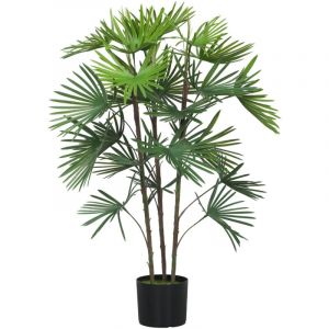 Homcom Palmier artificiel - plante artificielle H.90cm - 3 pieds 24 feuilles grand réalisme - pot inclus