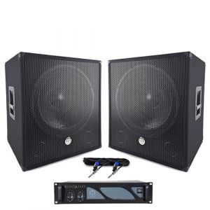 Bm sonic Pack basse complet 1000W 2 sub woofer 15 pouces avec ampli BMS-1000 et câblages