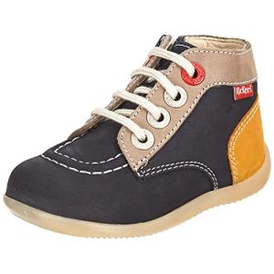 Kickers BONZIP-2, Plat Oxford Bébé garçon, Marine Taupe Jaune, 20 EU