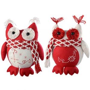 WeRChristmas Décoration de Noël en Forme de Hibou - 28 cm - Lot de 2 - Rouge et Blanc