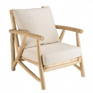Macabane Will - Fauteuil madura en branches de teck naturel coussins blancs - Marron