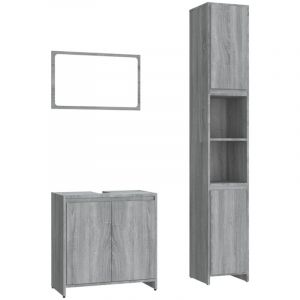 VidaXL Ensemble de Meubles de Salle de Bain 3 pcs Armoire de Rangement de Lavabo Placard de Salle de Bain Armoire à Miroir Sonoma Gris