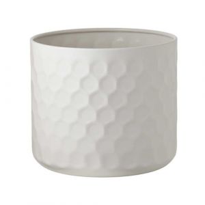 Cache-pot rond en M&eacute;tal blanc martel&eacute; - MARCIA - HOUSE_NORDIC