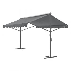 Pro tec Store Banne Autoportant Double Pente à Manivelle pour Terr e et Jardin Polyester Revêtement PU Al ini Acier Laqué 400 x 300 x 260 cm Gris Foncé