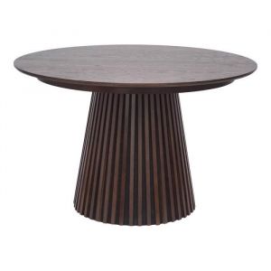 Altobuy - dublin - Table Extensible Ronde Pied Central Relief mdf Placage Chêne fumé