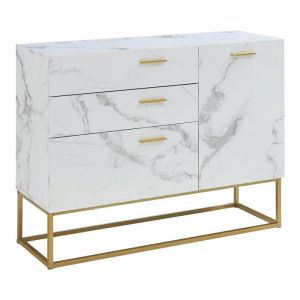 [en.casa] - Buffet Lavangen 75 x 100 x 35 cm or effet marbre blanc