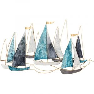 Beliani Décoration Murale Moderne en Fer Fait à la Main Bleu et Doré Bohrium