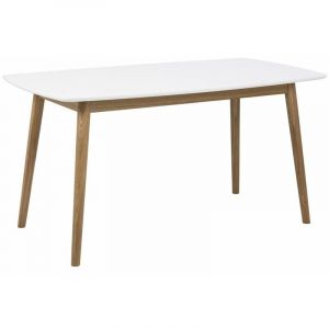 Image de Bobochic Table &agrave; manger 150cm NAGANE laqu&eacute;e blanche base en bois massif Blanc Plateau en bois Bois massif Design intemporel