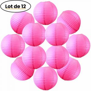 SkyLantern 12x Lanterne Papier 30 cm Fuchsia - Suspension Boule Papier 30 cm (12'') type Lanterne Japonaise pour Decoration Mariage - 12