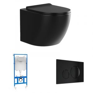 Pack WC suspendu noir mat avec bâti-support et plaque de déclenchement - JAVOINE
