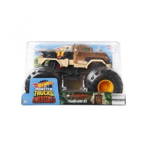 Hot-wheels monster trucks géant jurassic world tyrannosaurus rex voiture dino brun 19x13cm (lxl) véhicule miniature 1:24 + 1 carte