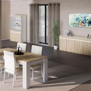 S&eacute;jour Complet avec Vitrine 2P Laqu&eacute; Blanc Brillant Aspect Bois - CHRIS OAK - ALTOBUY