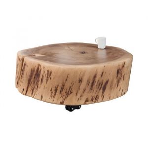 Table basse NOMA ronde 60 cm en bois massif d'acacia &ndash; Table basse design avec pied m&eacute;tal discret