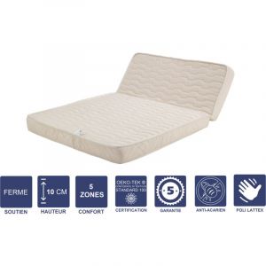 Literie Julien Matelas Ferme Pour tous BZ + Alése 120x190 x 10 cm avec Latex Naturel sur Face Hiver Découpe ise 60 cm 5 zones de Confort