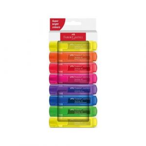 Faber-Castell 254648 Lot de 8 surligneurs rechargeables Couleurs fluo Avec pointe biseautée durable Largeur de trait 1-5 mm
