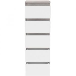 Commode CHELSEA 5 tiroirs - L 41,8 x P 42 x H 128 cm - Décor optique béton clair KILOX et blanc mat