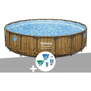 Bestway Kit piscine tubulaire ronde Power Steel avec hublots 5,49 x 1,22 m + Kit de traitement au chlore
