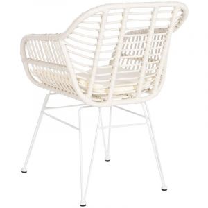 Ensemble de jardin avec table et 2 fauteuils en rotin synthétique et verre coloris blanc -PEGANE-