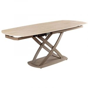 Table ATONIA &ndash; Ovale extensible 130 &agrave; 190 cm &ndash; Plateau c&eacute;ramique effet marbre beige &ndash; Pieds m&eacute;tal &ndash; Style moderne