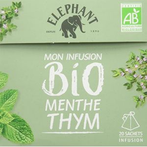 Eléphant Infusion bio menthe thym - Le paquet de 20 sachets