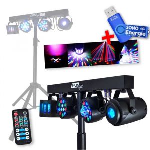 Portique + 4 effets lumi&egrave;re PAR/ASTRO/BEAM/DERBY + T&eacute;l&eacute;commande - DMX - Pur Light EUPHORIA+ cl&eacute; USB 32Go