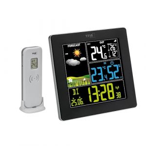 TFA Dostmann Station météo SUN2, capteur sans fil, 35.1174, intérieure/extérieure, température/humidité, grand écran couleur, horloge radio-pilotée avec date, noir