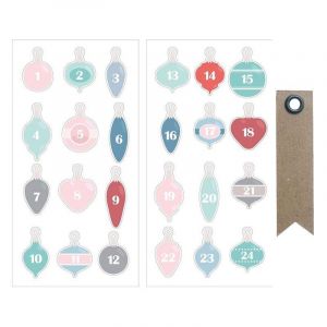 Image de 24 Stickers puffies chiffres boules de Noël + 20 étiquettes kraft Fanion