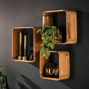 Lot de 3 étagères murales carrées en bois d'acacia naturel