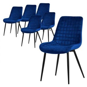 ML-Design Lot de 6 Chaises de Salle à Manger Bleu Foncé Assise en Velours avec Pieds Métalliques Noirs Chaises avec Dossier