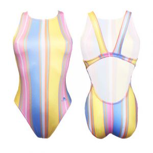 Maillot de bain Turbo Pastel Stripes bretelle large jaune rose bleu - S