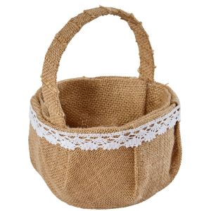 Ruedelafete Grand PANIER en Jute et Dentelle 20cm