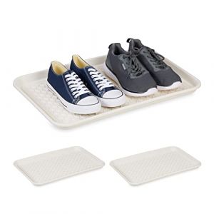 Relaxdays Plateaux XL à Chaussures, lot 3, Supports pour Souliers mouillés, 60 x 40 cm, Larges bacs en Plastique, Blanc
