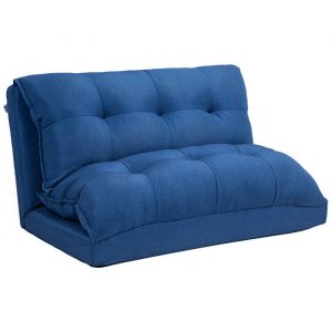 Homcom Chauffeuse - matelas d'appoint pliant - fauteuil convertible - inclinaison dossier réglable 13 positions - tissu lin bleu