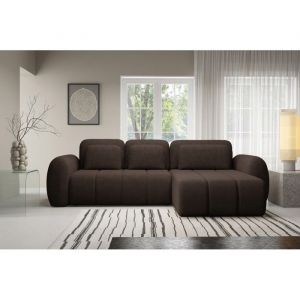 Meublesline Canapé d’angle convertible CIANTI – canapé lit 304 cm avec coffre de rangement Marron