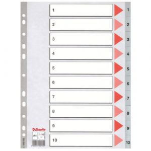 Esselte Intercalaires num&eacute;riques 1-10 divisions polypropyl&egrave;ne a4 gris 100105