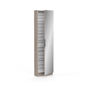 Calicosy Armoire à Chaussures 1 Porte Miroir L50 cm - Zapatero Chene brosse - Chene brosse