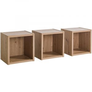 Meubletmoi - Lot de 3 étagères murales carrées décor chêne clair texturé – milos