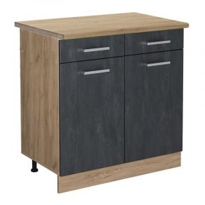 Image de Vicco - Meuble cuisine R-Line, B&eacute;ton noir, 80cm pt Ch&ecirc;ne